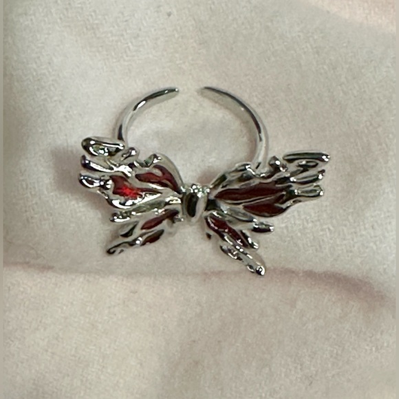 Butterfly Statement Ring Womens Big Large Silver Red New Adjustable - Picture 4 of 8